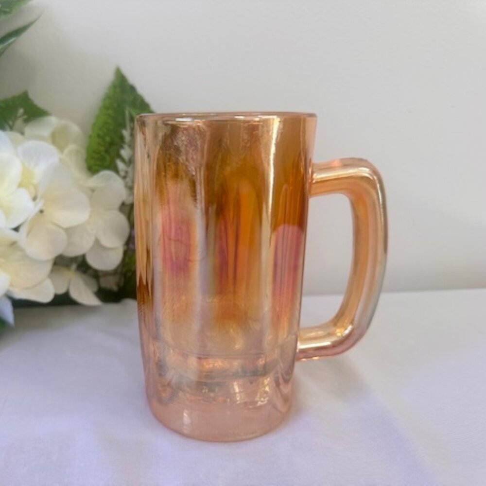 Vintage Marigold Carnival Glass Mug Iridescent Amber Paneled Design‎ Retro Bar